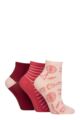 Women's 3 Pair SOCKSHOP Plain and Patterned Bamboo Ankle Socks - Patterned Tuscan Rose