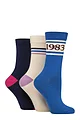 Women's 3 Pair SOCKSHOP Patterned Plain and Striped Bamboo Socks - Patterned Cobalt Energy