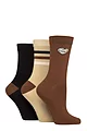 Women's 3 Pair SOCKSHOP Patterned Plain and Striped Bamboo Socks - Patterned Fresh Coffee