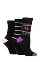 Women's 3 Pair SOCKSHOP Lazy Panda Christmas Bamboo Socks - Black Fair Isle