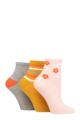 Ladies 3 Pair SOCKSHOP Patterned Bamboo Ankle Socks - Buttercup Retro Floral