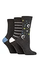 Women's 3 Pair SOCKSHOP Patterned Plain and Striped Bamboo Socks - Celestial Patterned