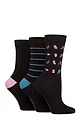 Women's 3 Pair SOCKSHOP Patterned Plain and Striped Bamboo Socks - Woodland Patterned
