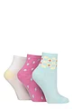 Women's 3 Pair SOCKSHOP Plain and Patterned Bamboo Ankle Socks - Aqua