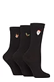 Women's 3 Pair SOCKSHOP Patterned Plain and Striped Bamboo Socks - Embroidered Christmas