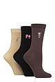 Women's 3 Pair SOCKSHOP Patterned Plain and Striped Bamboo Socks - Embroidered Cocktail