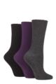 Ladies 3 Pair SOCKSHOP Patterned Plain and Striped Bamboo Socks - Black / Charcoal / Damson Ribbed