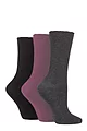 Women's 3 Pair SOCKSHOP Patterned Plain and Striped Bamboo Socks - Black / Charcoal / Damson Ribbed