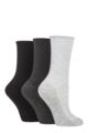 Ladies 3 Pair SOCKSHOP Patterned Plain and Striped Bamboo Socks - Black / Charcoal / Silver Grey Ribbed