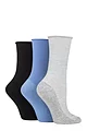 Women's 3 Pair SOCKSHOP Patterned Plain and Striped Bamboo Socks - Black / Denim / Silver Grey Ribbed