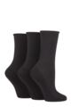 Ladies 3 Pair SOCKSHOP Patterned Plain and Striped Bamboo Socks - Black Ribbed