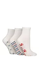 Women's 3 Pair SOCKSHOP Plain and Patterned Bamboo Ankle Socks - Patterned Sole White / Nautical