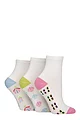 Women's 3 Pair SOCKSHOP Plain and Patterned Bamboo Ankle Socks - Patterned Sole White / Ocean View