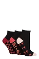 Women's 3 Pair SOCKSHOP Plain and Patterned Bamboo Ankle Socks - Patterned Sole Black / Tuscan Rose