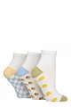 Women's 3 Pair SOCKSHOP Plain and Patterned Bamboo Ankle Socks - Patterned Sole White / Sicilian Lemon