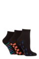 Ladies 3 Pair SOCKSHOP Patterned Bamboo Ankle Socks - Black / Mandarin