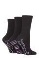 Ladies 3 Pair SOCKSHOP Patterned Plain and Striped Bamboo Socks - Black Floral