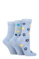 Ladies 3 Pair SOCKSHOP Speckled Bamboo Socks - Retro Floral Cornflower