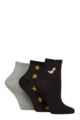 Women's 3 Pair SOCKSHOP Frill Welt Ribbed Bamboo Anklet Socks - Winter Cowboy