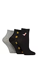 Women's 3 Pair SOCKSHOP Frill Welt Ribbed Bamboo Anklet Socks - Winter Cowboy