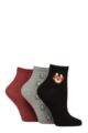 Women's 3 Pair SOCKSHOP Frill Welt Ribbed Bamboo Anklet Socks - Lucky