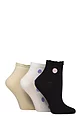 Women's 3 Pair SOCKSHOP Frill Welt Ribbed Bamboo Anklet Socks - Smiley Neutral