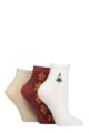 Women's 3 Pair SOCKSHOP Frill Welt Ribbed Bamboo Anklet Socks - Xmas