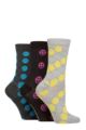 Ladies 3 Pair SOCKSHOP Patterned Pelerine Bamboo Socks - Smiley Face