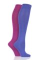 Ladies 2 Pair SOCKSHOP Plain and Patterned Bamboo Knee High Socks with Smooth Toe Seams - Neon Lights