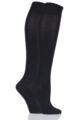 Ladies 2 Pair SOCKSHOP Plain and Patterned Bamboo Knee High Socks with Smooth Toe Seams - Black