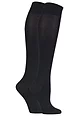 Women's 2 Pair SOCKSHOP Plain and Patterned Bamboo Knee High Socks with Smooth Toe Seams - Black