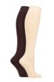 Ladies 2 Pair SOCKSHOP Plain and Patterned Bamboo Knee High Socks with Smooth Toe Seams - Cocoa