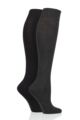 Ladies 2 Pair SOCKSHOP Plain and Patterned Bamboo Knee High Socks with Smooth Toe Seams - Grey