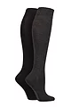 Women's 2 Pair SOCKSHOP Plain and Patterned Bamboo Knee High Socks with Smooth Toe Seams - Grey / Black