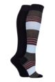 Ladies 2 Pair SOCKSHOP Plain and Patterned Bamboo Knee High Socks with Smooth Toe Seams - Nautical Navy