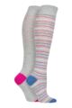 Ladies 2 Pair SOCKSHOP Plain and Patterned Bamboo Knee High Socks with Smooth Toe Seams - Silver Glow