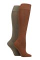 Women's 2 Pair SOCKSHOP Plain and Patterned Bamboo Knee High Socks with Smooth Toe Seams - Coffee Moss