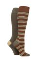 Women's 2 Pair SOCKSHOP Plain and Patterned Bamboo Knee High Socks with Smooth Toe Seams - Coffee Moss Stripe