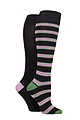 Women's 2 Pair SOCKSHOP Plain and Patterned Bamboo Knee High Socks with Smooth Toe Seams - Petal Stripe