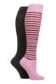 Ladies 2 Pair SOCKSHOP Plain and Patterned Bamboo Knee High Socks with Smooth Toe Seams - Smokey Pink Stripe