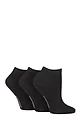 Women's 3 Pair SOCKSHOP Patterned, Striped, Plain, Ribbed and Mesh Bamboo Trainer Socks - Black Plain