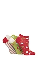 Women's 3 Pair SOCKSHOP Patterned, Striped, Plain, Ribbed and Mesh Bamboo Trainer Socks - Holiday Patterned