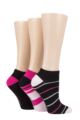 Ladies 3 Pair SOCKSHOP Striped, Plain, Ribbed and Mesh Bamboo Trainer Socks - Black / Pink