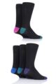 Mens 5 Pair SOCKSHOP Plain, Striped and Patterned Bamboo Socks - Jewel/Black Heel and Toe