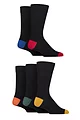 Mens 5 Pair SOCKSHOP Plain, Striped and Patterned Bamboo Socks - Navy Heel and Toe