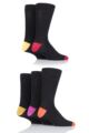 Mens 5 Pair SOCKSHOP Plain, Striped and Patterned Bamboo Socks - Red Hot/Black Heel and Toe