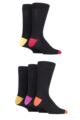 Mens 5 Pair SOCKSHOP Plain, Striped and Patterned Bamboo Socks - Red Hot/Black Heel and Toe