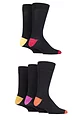 Mens 5 Pair SOCKSHOP Plain, Striped and Patterned Bamboo Socks - Red Hot/Black Heel and Toe