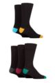 Mens 5 Pair SOCKSHOP Plain, Striped and Patterned Bamboo Socks - Royal Black Heel and Toe