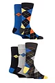 Mens 5 Pair SOCKSHOP Plain, Striped and Patterned Bamboo Socks - Argyle Navy Bright